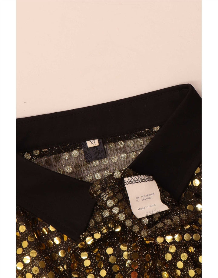 Bluză de cămașă vintage pentru femei UK 18 XL poliester auriu