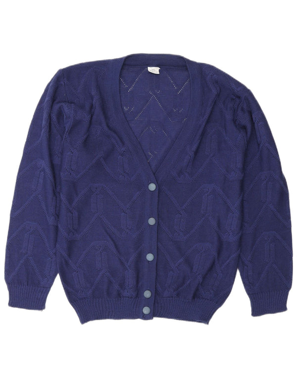 Pulover Cardigan Vintage pentru Femei EU 38/40 Medium Blue Chevron Poliacrilic