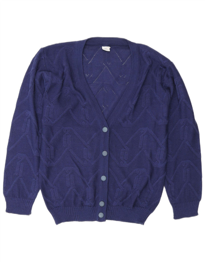 Pulover Cardigan Vintage pentru Femei EU 38/40 Medium Blue Chevron Poliacrilic