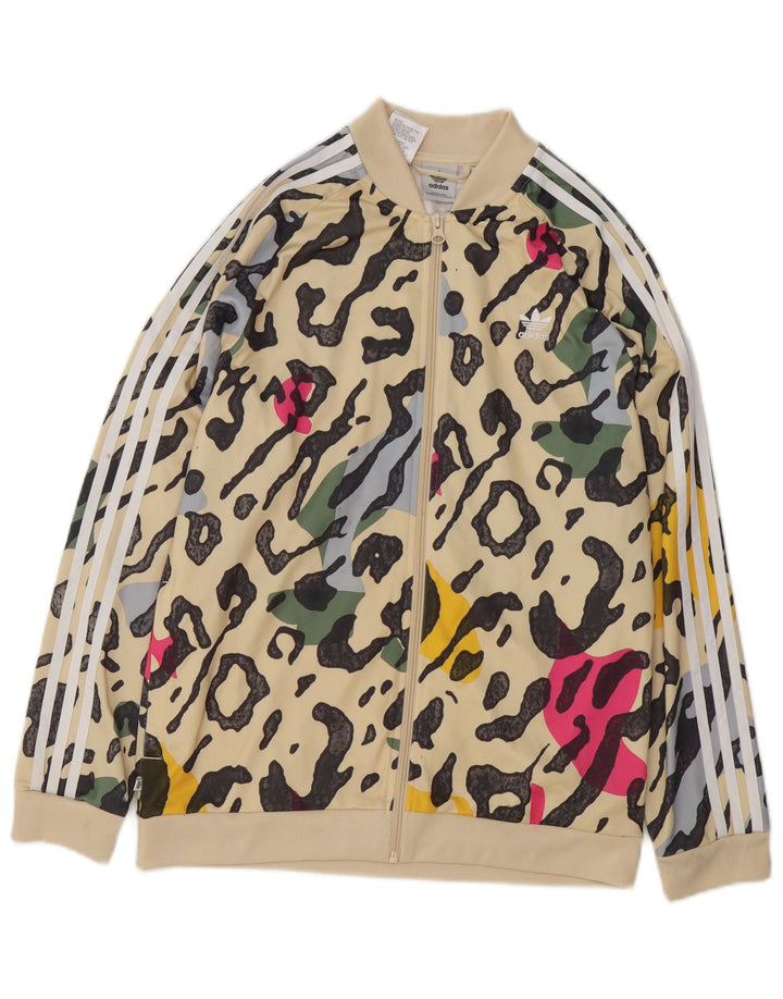 Jachetă de trening pentru fete ADIDAS 15-16 ani, bej, poliester cu imprimeu animal