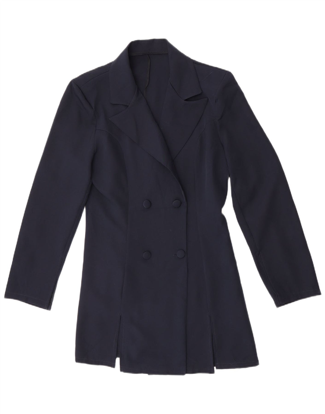 Palton dublu pentru femei vintage UK 14 Poliester bleumarin mediu