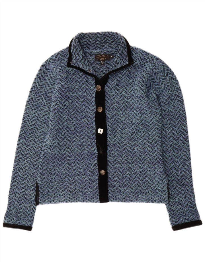 ICELANDIC Womens Cardigan Sweater UK 14 Medium Blue Chevron Wool