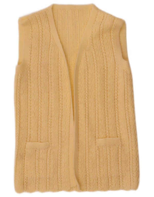 Pulover cardigan deschis fără mâneci vintage pentru femei UK 12 Galben mediu