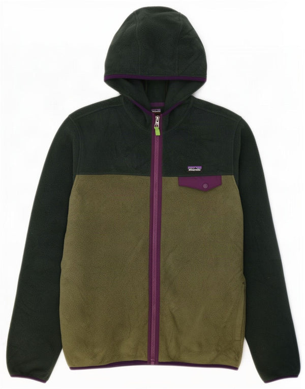 Jachetă fleece cu glugă Patagonia pentru băieți 12-13 ani 2XL, verde, bloc de culoare