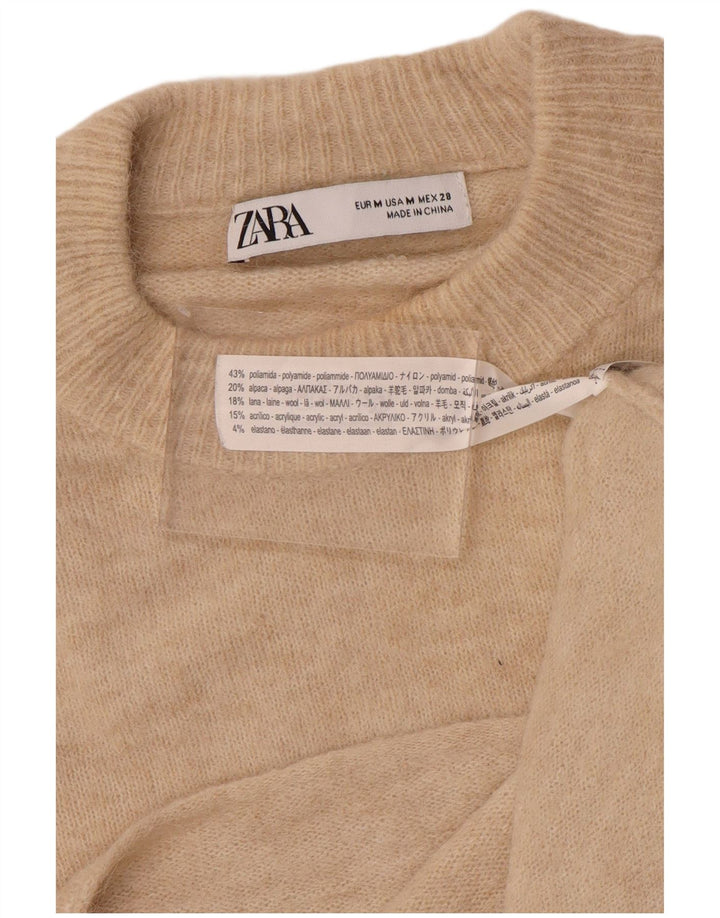 Pulover de damă ZARA oversize crop cu gât roșu, bej mediu, UK 14