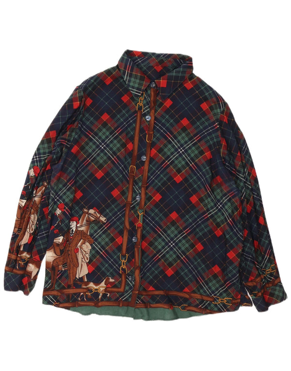 Cămașă de flanel cu grafică vintage pentru femei UK 18 XL Blue Check