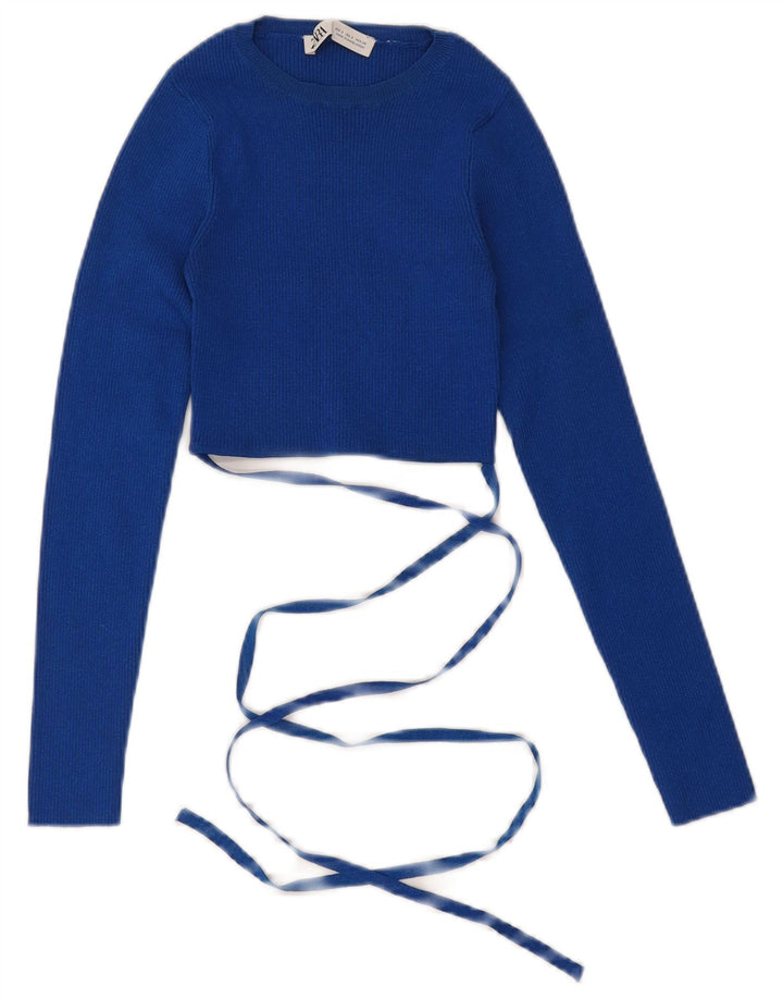 Pulover de damă ZARA cu decolteu barcă, mic, albastru, viscoză