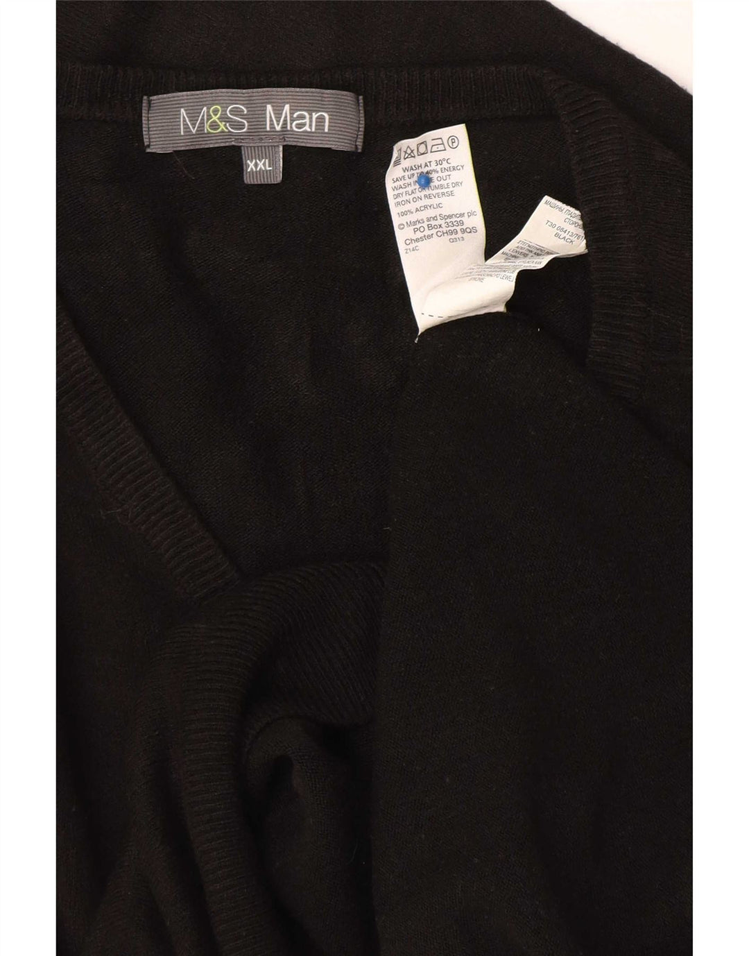 Pulover pentru bărbați Marks & Spencer, cu decolteu în V, 2XL, acrilic negru