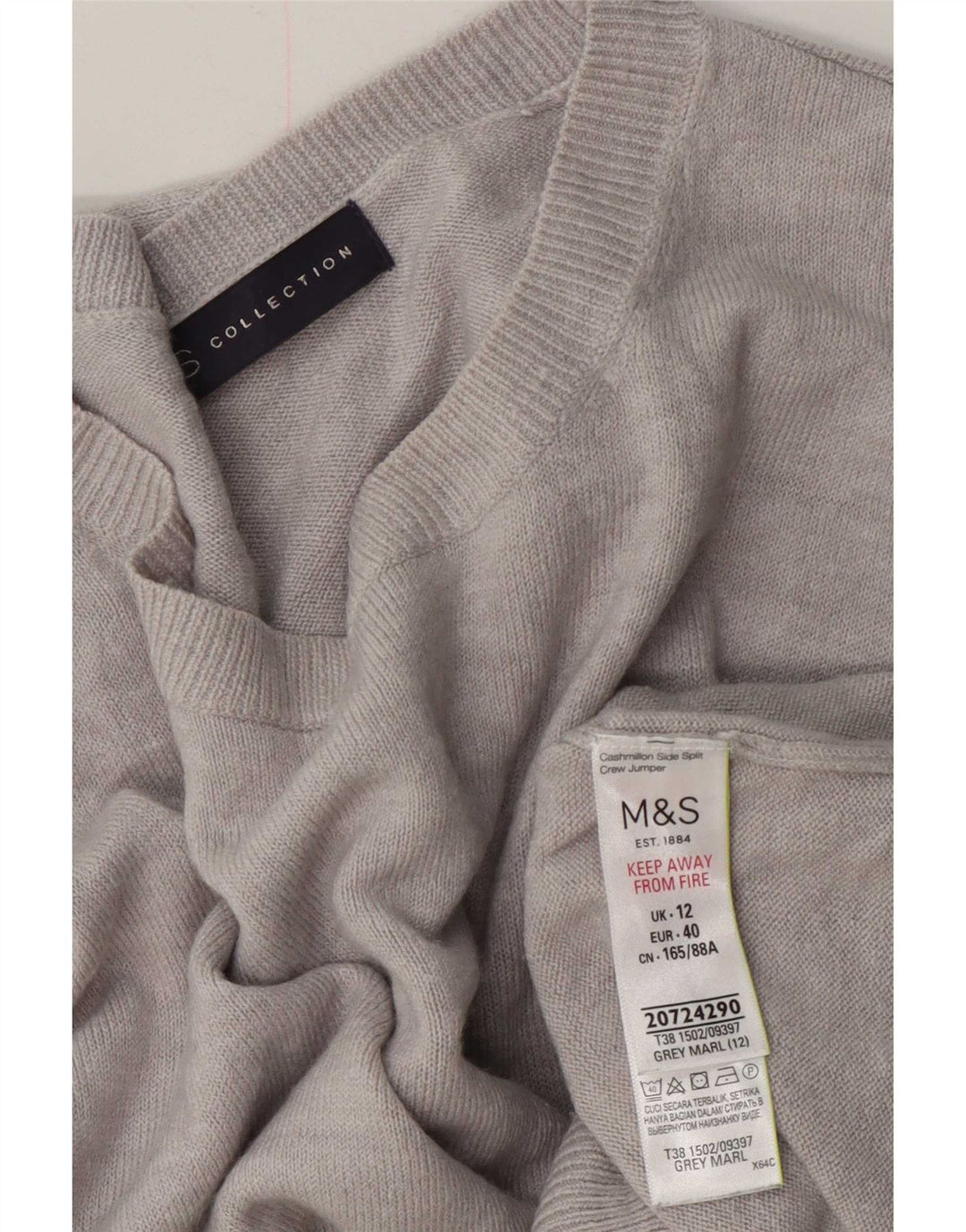 Pulover pentru femei Marks & Spencer cu decolteu triplu UK 12, gri mediu