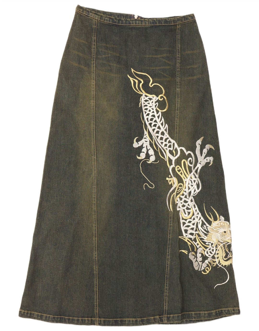 Fusta de denim grafică pentru femei VINTAGE UK 12 Medium W30 Bumbac albastru