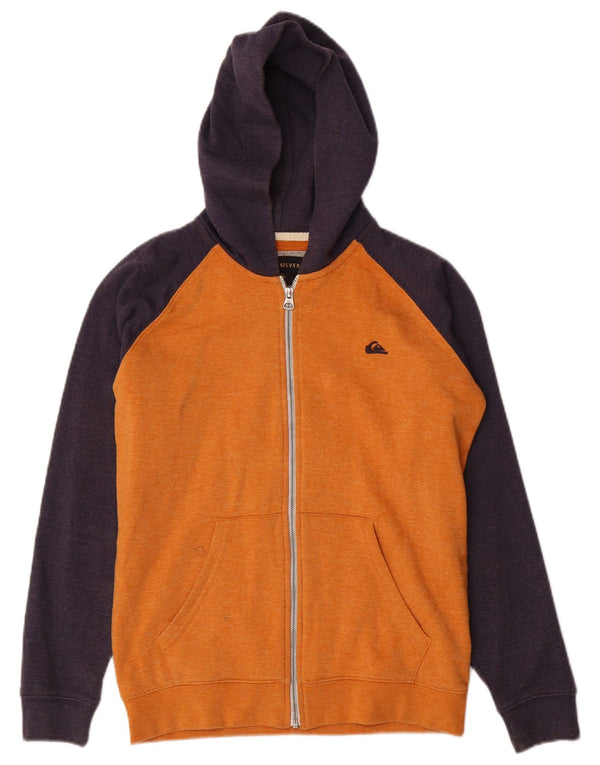 QUIKSILVER Womens Zip Hoodie Sweater UK 14 Large Orange Colourblock Cotton