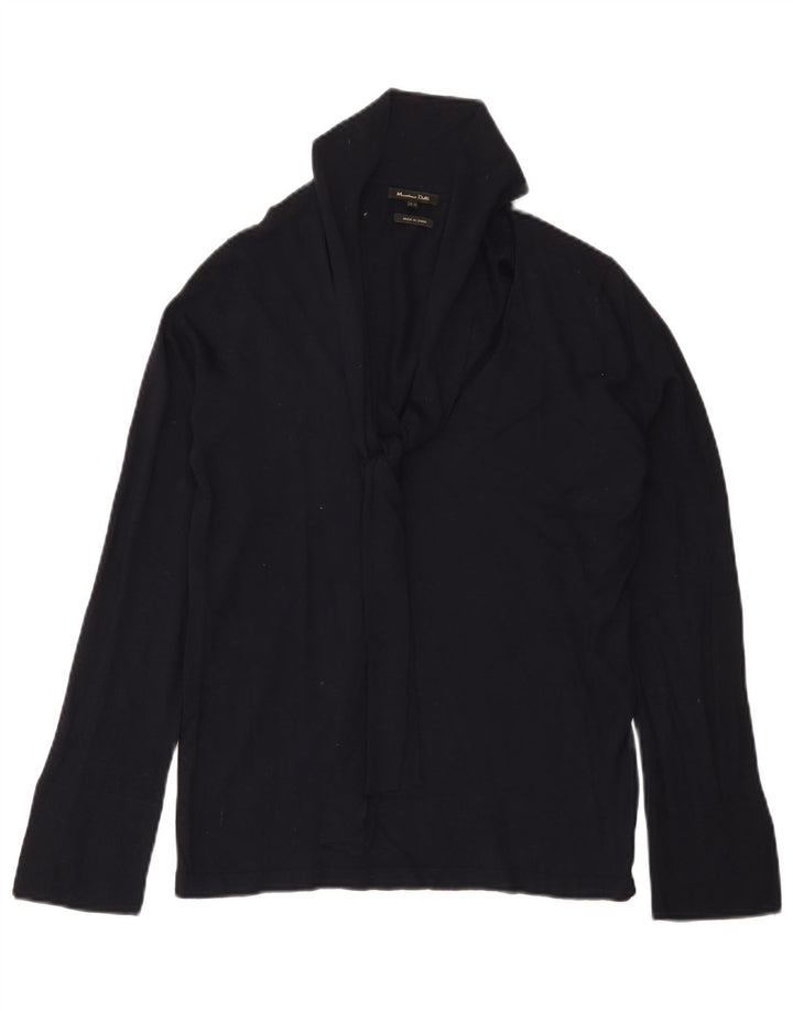 Pulover pentru femei Massimo Dutti cu gât șal, UK 12 Medium Bleumarin