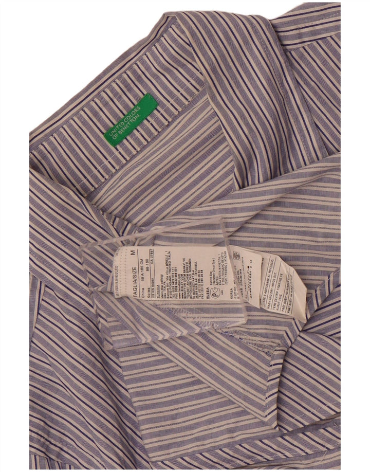 Cămașă Benetton pentru femei UK 14 Medium Blue Pinstripe Bumbac