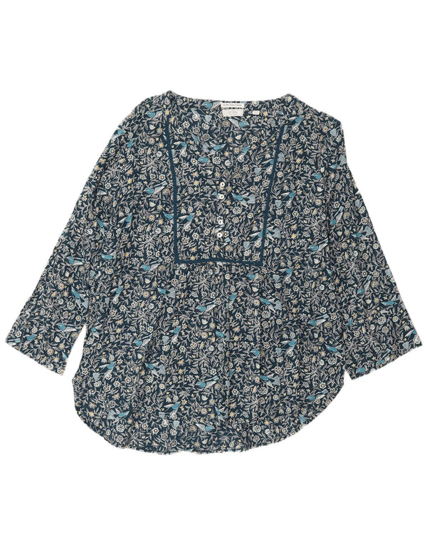 Bluză cu mâneci 3/4 pentru femei Fat Face UK 16 mare, albastru, bumbac floral