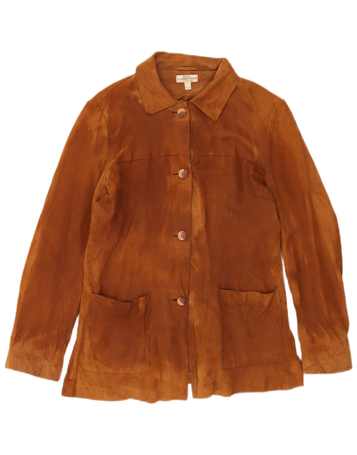 Jachetă vintage de piele intoarsa pentru femei UK 12 maro mediu clasic