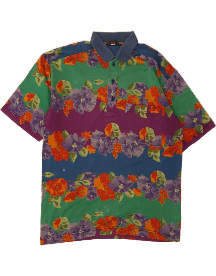 PAUL & SHARK Mens Polo Shirt Small Multicoloured Floral Cotton Vintage Paul & Shark and Second-Hand Paul & Shark from Messina Hembry 