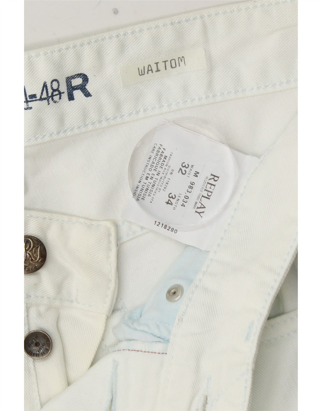 REPLAY Blugi Waitom drepti pentru bărbați W32 L34 bumbac alb