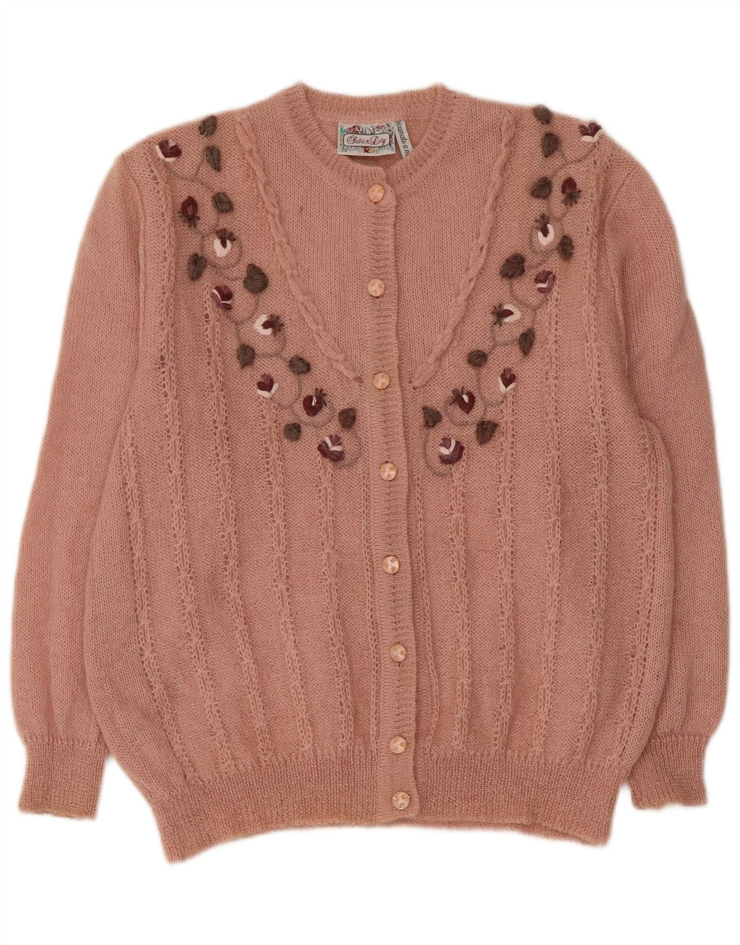 RICAMO A MANO Pulover cardigan pentru femei IT 50 XL Mohair Roz Floral