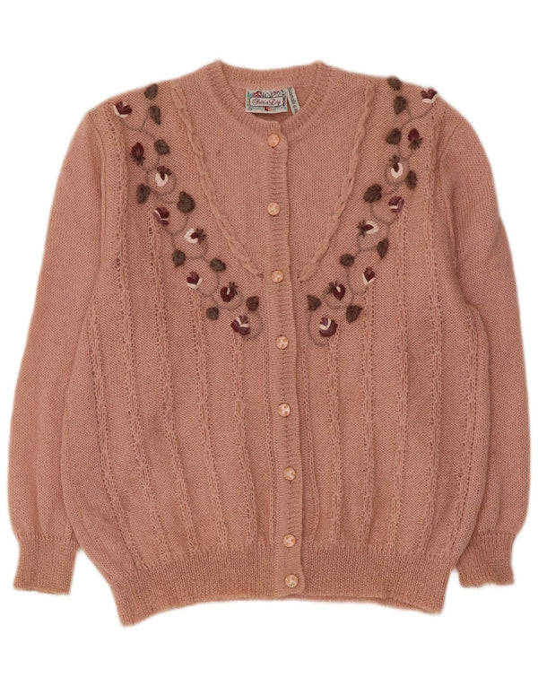 RICAMO A MANO Pulover cardigan pentru femei IT 50 XL Mohair Roz Floral