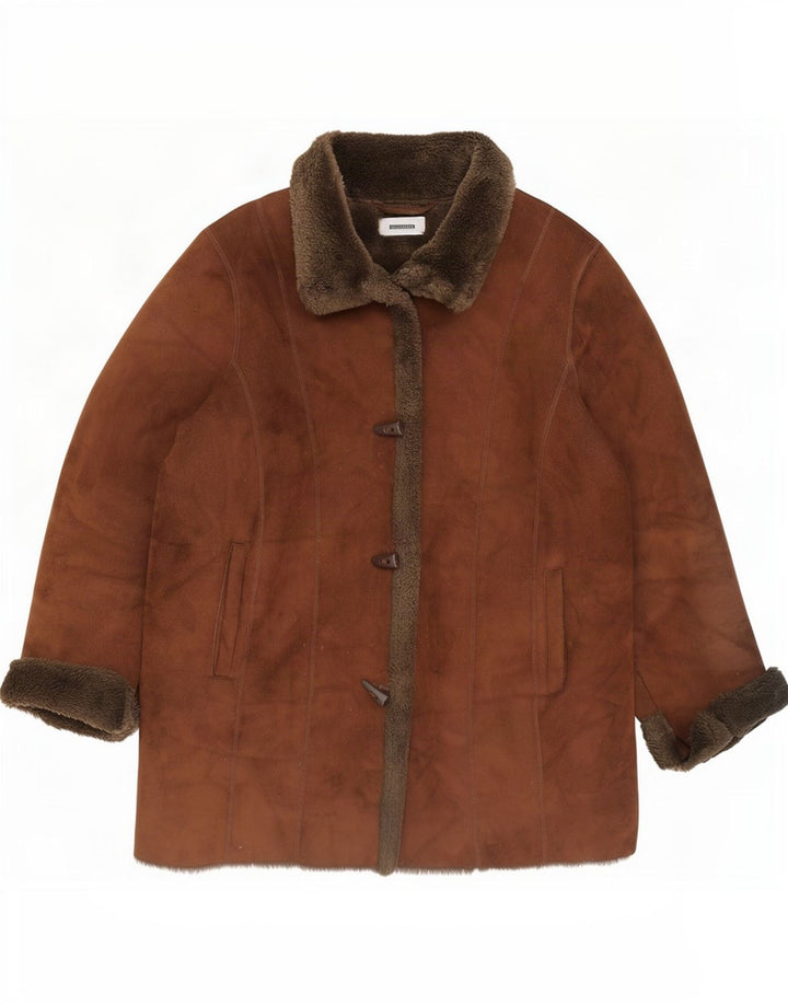 Palton Sherpa supradimensionat pentru femei Wallis UK 16 mare maro acrilic