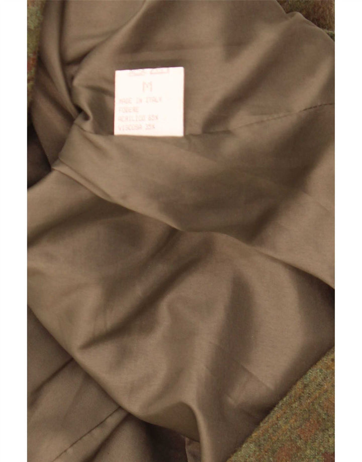 Jachetă vintage pentru femei la dublu piept UK 14 Medium Kaki Geometric
