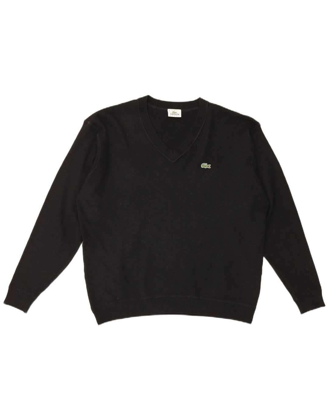 Pulover pentru bărbați Lacoste cu decolteu în V Mărimea 8 3XL Lână neagră