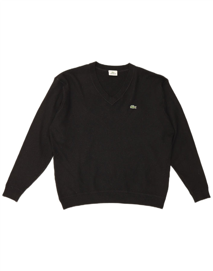 Pulover pentru bărbați Lacoste cu decolteu în V Mărimea 8 3XL Lână neagră