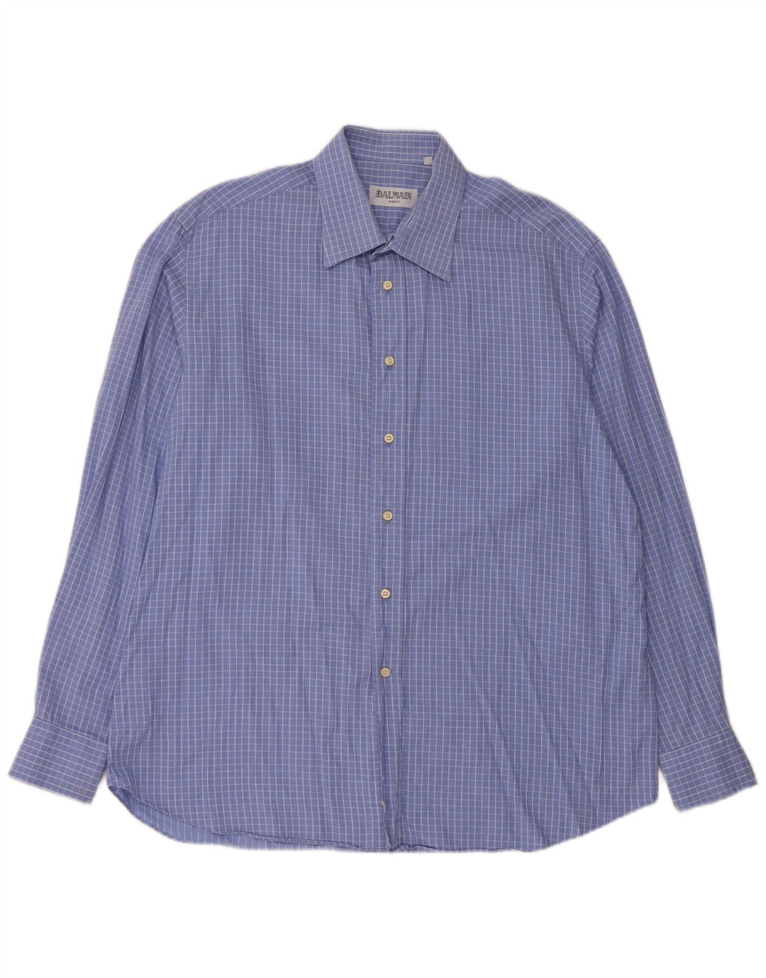 BALMAIN Mens Shirt Size 17 43 XL Blue Check Cotton