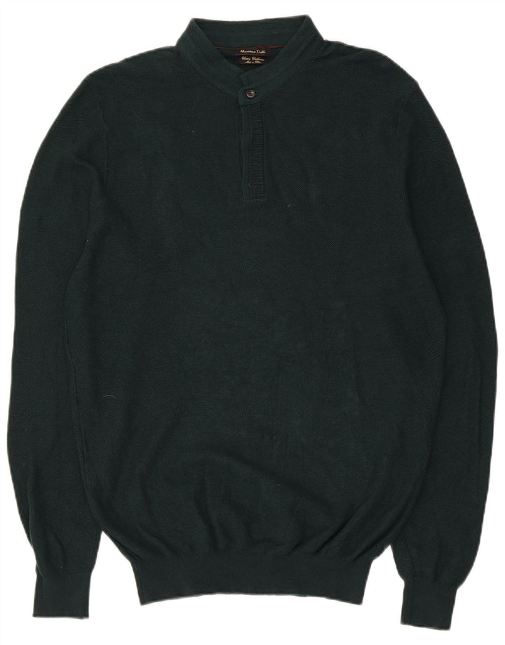 Pulover Massimo Dutti pentru bărbați, cu gât cu nasturi, verde mediu