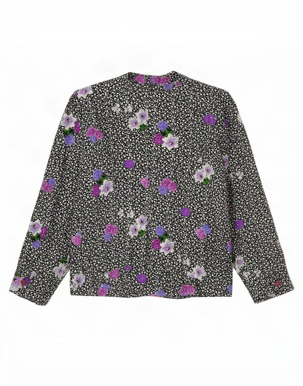 Bluză cămașă vintage pentru femei UK 12 Medium Black Floral