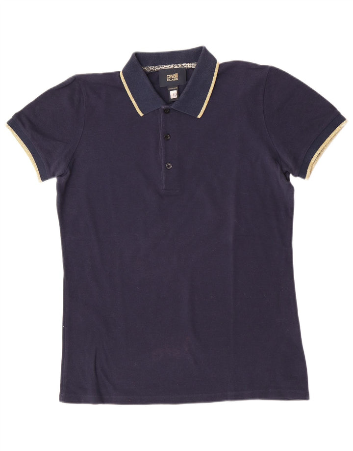 Cămașă polo Roberto Cavalli pentru bărbați din bumbac bleumarin mic