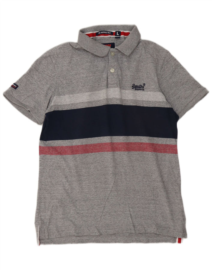 Tricou polo pentru bărbați Superdry, bumbac cu dungi gri mari
