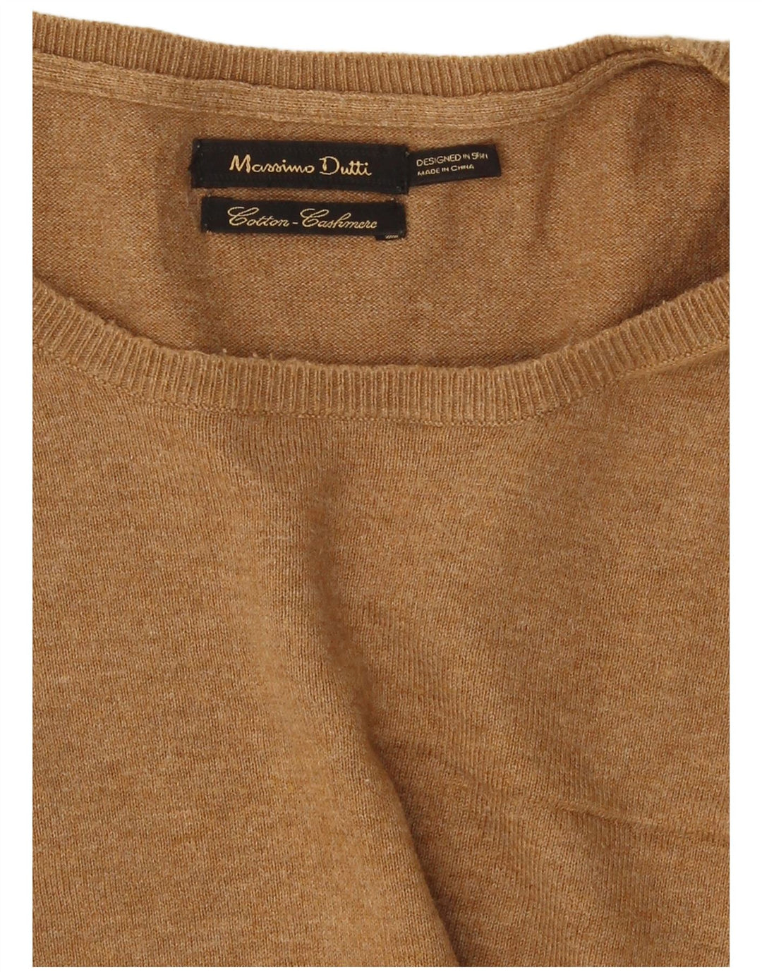 Pulover Massimo Dutti pentru bărbați cu gât roșu, bumbac color-bloc maro mediu