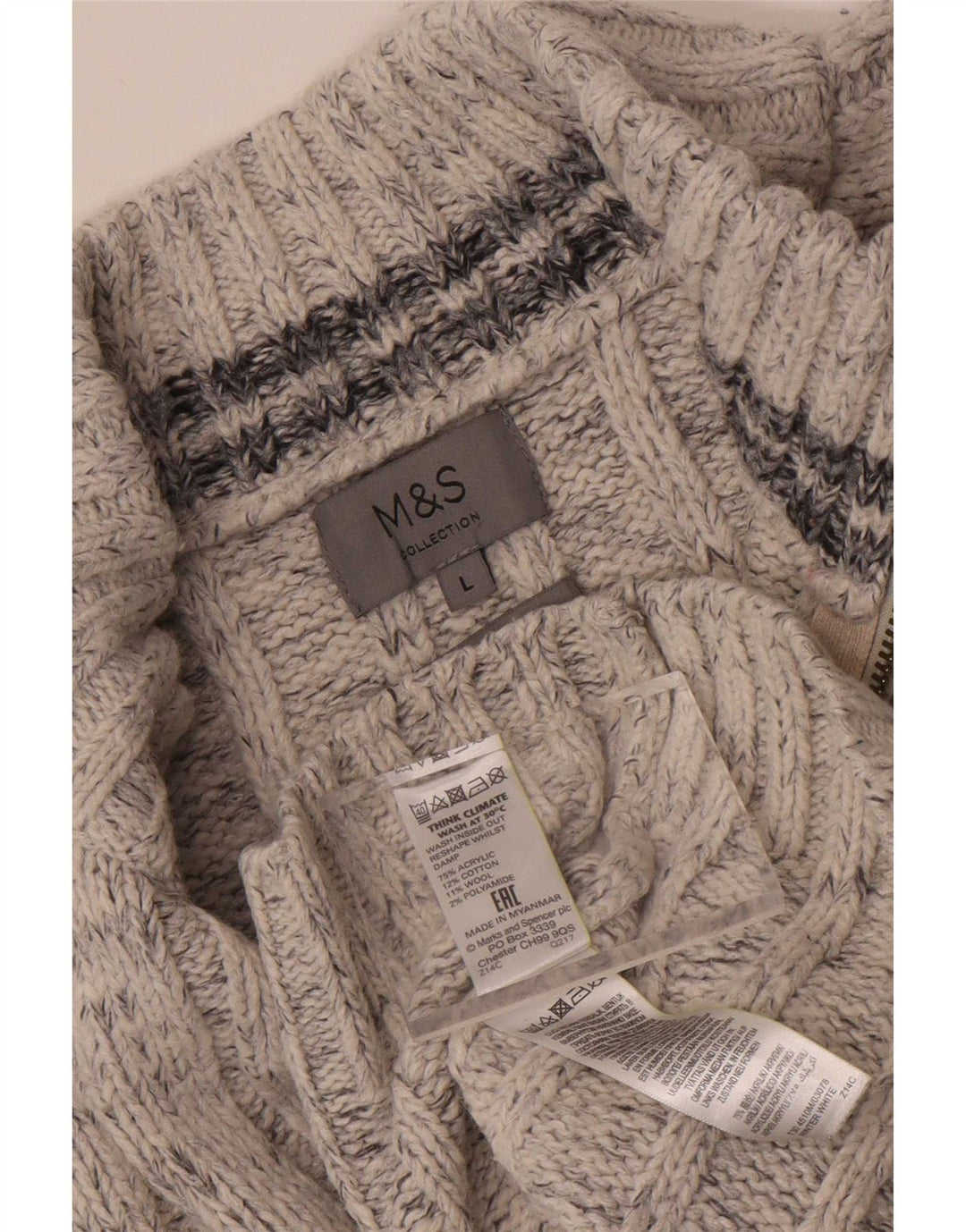 Pulover pentru bărbați Marks & Spencer, cu fermoar, cu gât, mare, acrilic cu pete gri