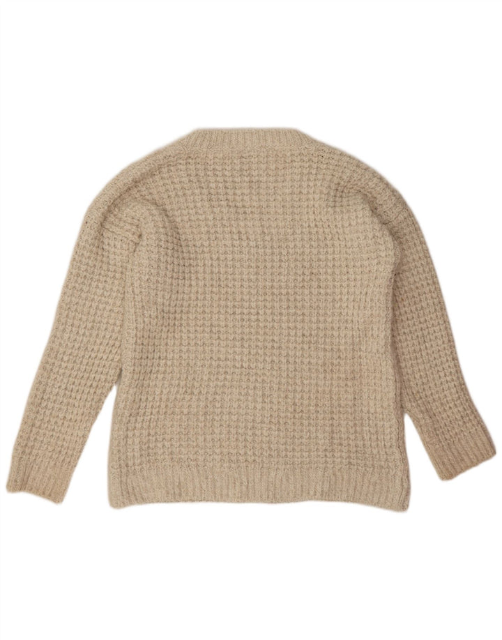 Pulover pentru femeie Zara supradimensionat cu decolteu în V UK 14 Medium Bej Acrilic