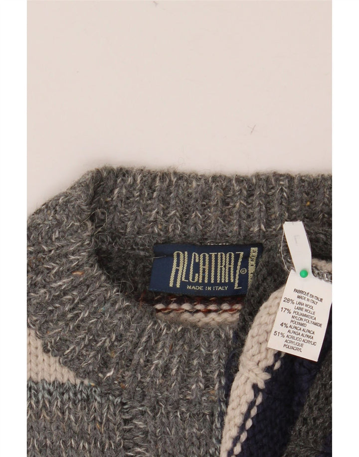 ALCATRAZ Pulover pentru bărbați cu gât crew pulover mare din lână cu dungi multicolore