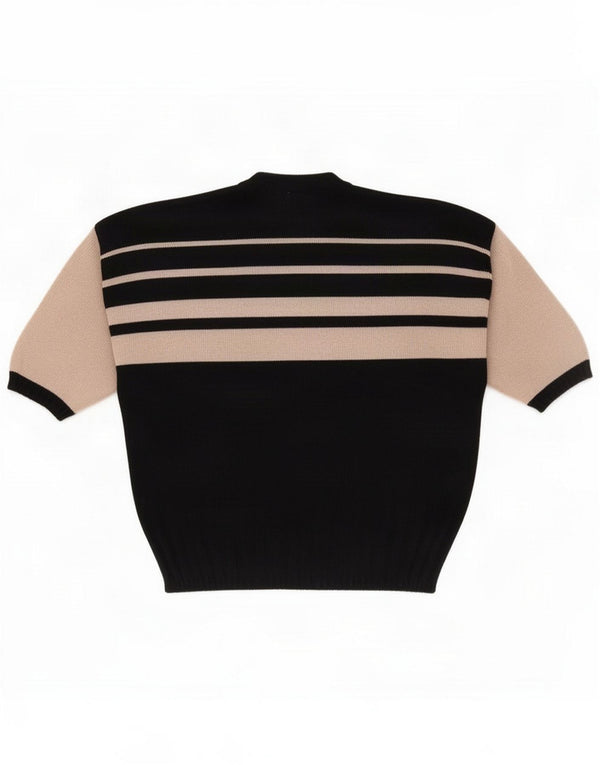 Vintage Pulover Cardigan cu mânecă scurtă pentru femei UK 14 Medium Black Striped