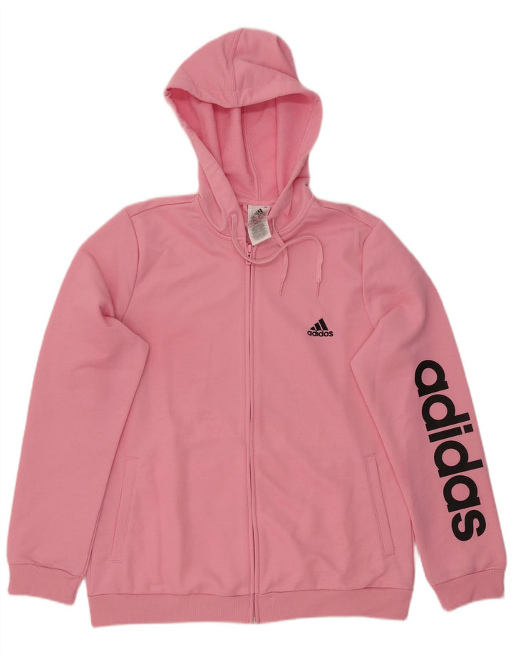 Pulover ADIDAS pentru femei, cu grafic, cu fermoar, poliester, UK 20/22 XL, roz