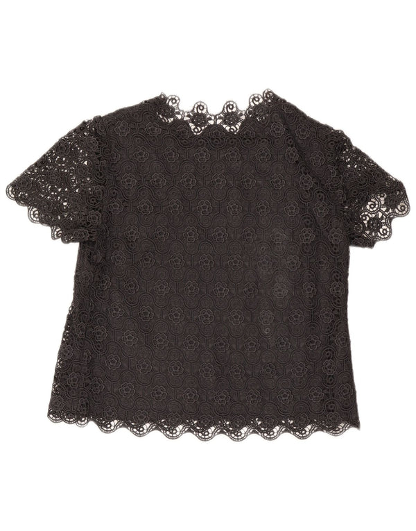 Bluză Vintage pentru femei UK 14 Large Black Floral