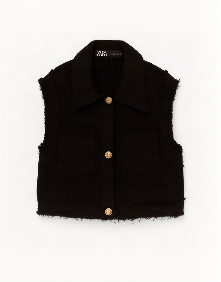 Gilet pentru femei Zara UK 6 XS, negru, poliester