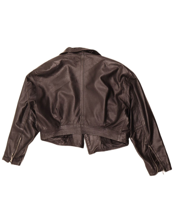 Jachetă Bolero din piele vintage pentru femei UK 12 Medium Black