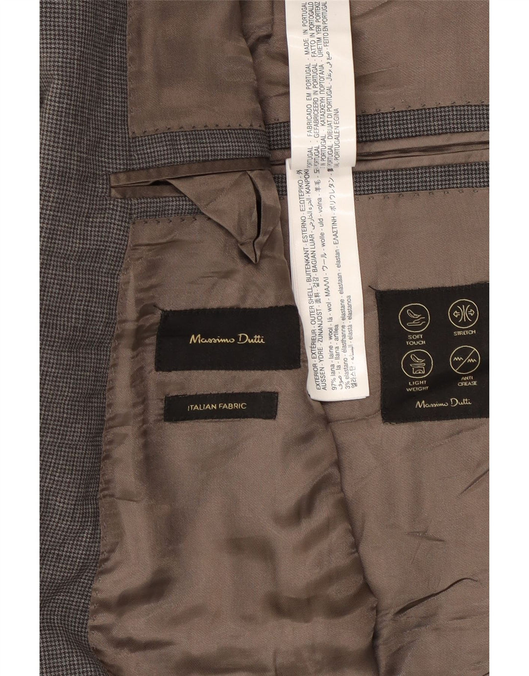 Blazer Massimo Dutti pentru bărbați, cu 2 nasturi, US 46 XL, lână cu carouri gri