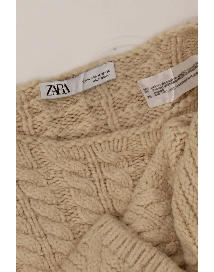 Pulover de damă Zara Crop oversize cu decolteu triplu UK 14 Bej mediu