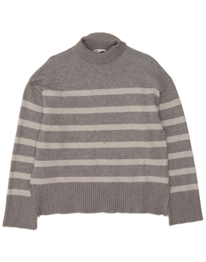 Pulover oversized cu gât țestoasă pentru femei Zara UK 10 mic, gri cu dungi