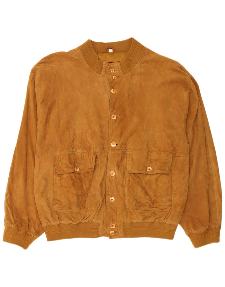 Bomber vintage pentru bărbați din piele intoarsa IT 58 4XL din piele maro