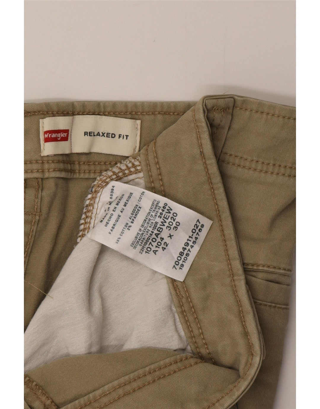Pantaloni cargo WRANGLER pentru bărbați, cu ajustare relaxată, L42 L30, bumbac kaki