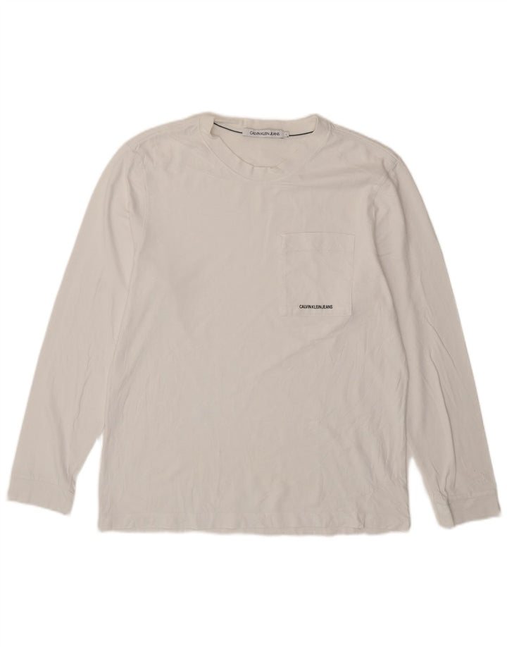 Calvin Klein Jeans Top pentru bărbați cu mânecă lungă, mare, alb