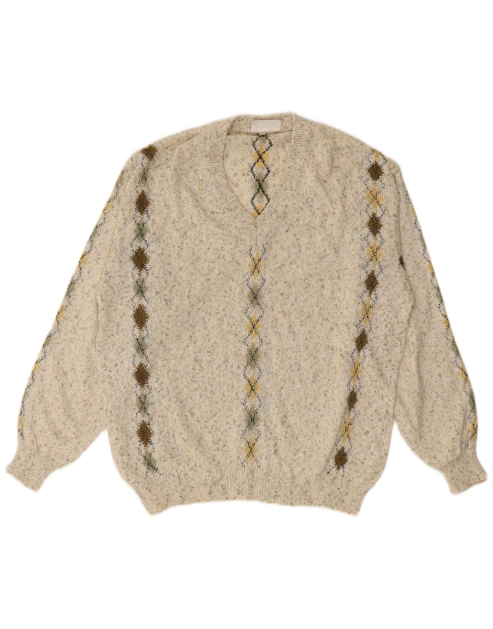 SEVRES Pulover cu decolteu în V pentru bărbați IT 48 Medium Bej Argyle/Diamond Bumbac