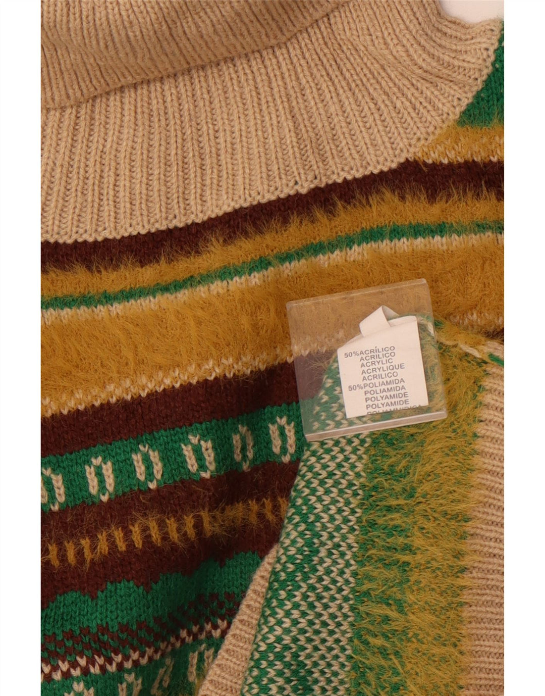 VINTAGE Pulover cu gât rulat pentru bărbați, mare, multicolor, Fair Isle