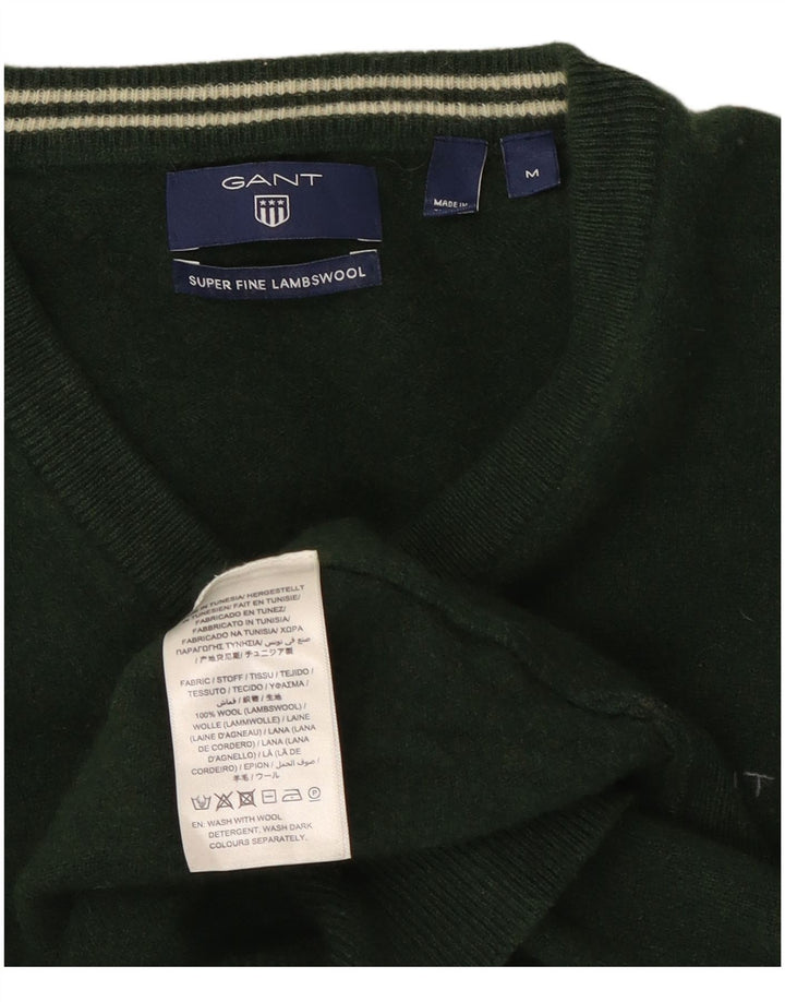 Pulover pentru bărbați Gant cu decolteu în V, lână de miel verde mediu